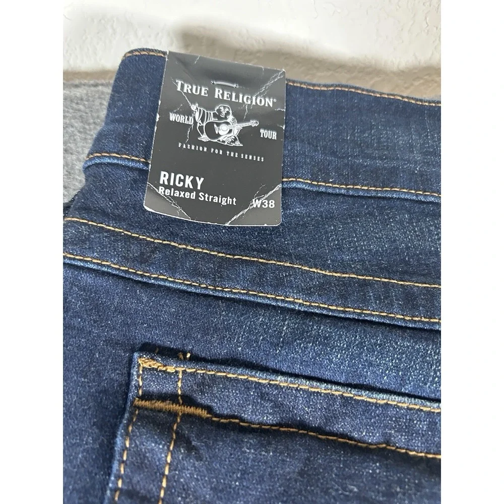NEW‎ True Religion Jeans Mens 38X34 Dark Blue Denim Pants Ricky Relaxed Straight